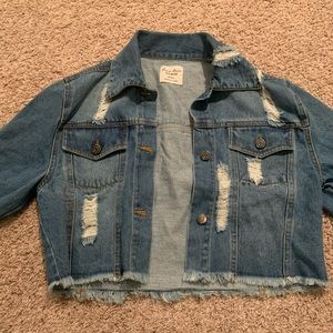 Distressed cropped jean jacket